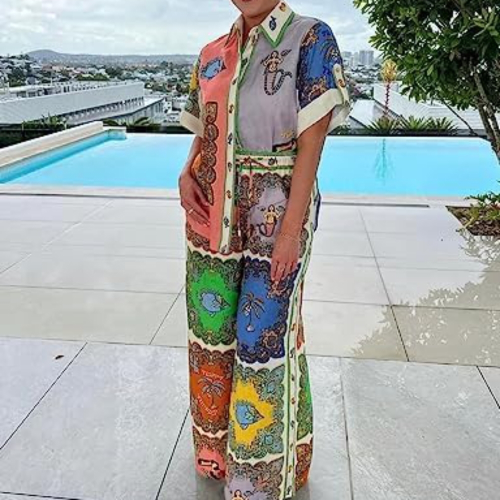 Wide Leg Pants with Colorful summer print.